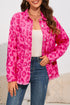 Pink Leopard Print Button Cuffs Raw Hem Jacket