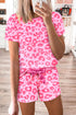 Pink Leopard Print Tee and Satin Tie Shorts Lounge Set