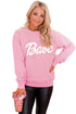 Pink Letters Print Ribbed Knit Trim Sweatshirt