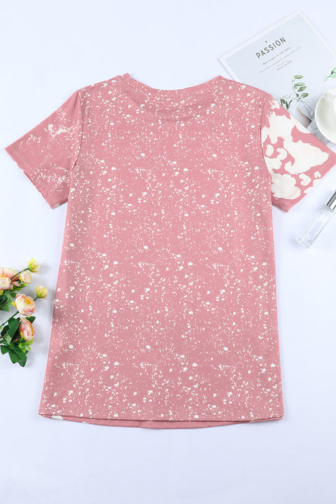 Pink Love Always Heart Leopard Bleached Print Graphic T Shirt
