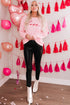 Pink Love Glitter Pattern Print Crew Neck Sweatshirt