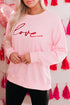 Pink Love Glitter Pattern Print Crew Neck Sweatshirt