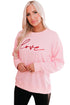 Pink Love Glitter Pattern Print Crew Neck Sweatshirt
