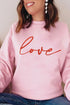 Pink Love Glitter Pattern Print Crew Neck Sweatshirt