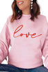 Pink Love Glitter Pattern Print Crew Neck Sweatshirt