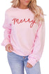 Pink Merry Letter Print Long Sleeve Pullover Sweatshirt