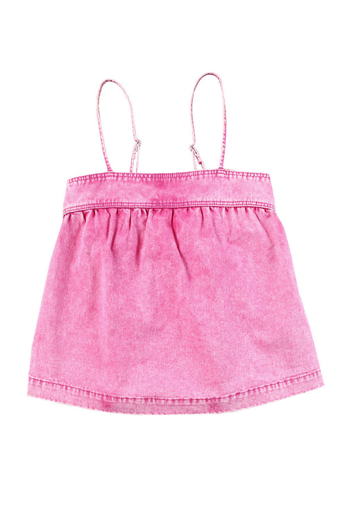 Pink Mineral Wash Denim Smocked Tank Top