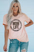 Pink Mom Life Letter Leopard Print Short Sleeve T Shirt