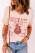Pink Music City Guitar Graphic Print Crew Neck T Shirt