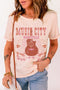 Pink Music City Guitar Graphic Print Crew Neck T Shirt