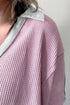 Pink Plus Size Exposed Seam Waffle Knit Top