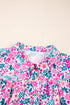 Pink Plus Size Floral Half Button Short Puff Sleeve A-line Dress
