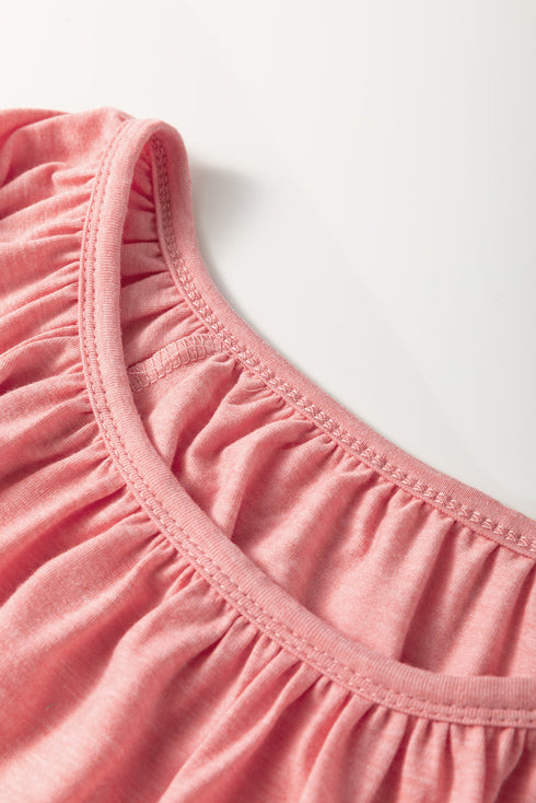 Pink Plus Size Floral Patchwork Ruffled Short Sleeve Blouse