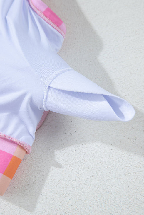 Pink Plus Size Plaid Print High Waist Bikini Set