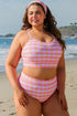 Pink Plus Size Plaid Print High Waist Bikini Set