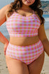 Pink Plus Size Plaid Print High Waist Bikini Set
