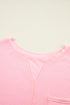 Pink Plus Size Ribbed Exposed Seam Tee and Shorts Set