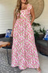 Pink Plus Size Ruffle Trim Square Neck High Waist Floral Maxi Dress
