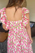 Pink Plus Size Ruffle Trim Square Neck High Waist Floral Maxi Dress