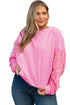 Pink Plus Size Sequin Sleeve Drop Shoulder Sweatshirt