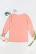 Pink Plus Size Square Neck Flounced Sleeve Top