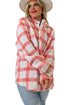 Pink Plus Size Tunic Plaid Sherpa Henley Sweatshirt