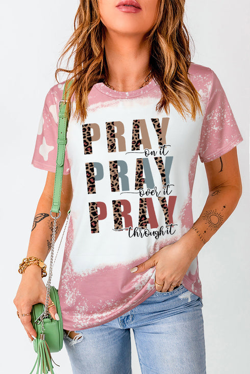 Pink Pray Leopard Tie Dye Short Sleeve Graphic Tee