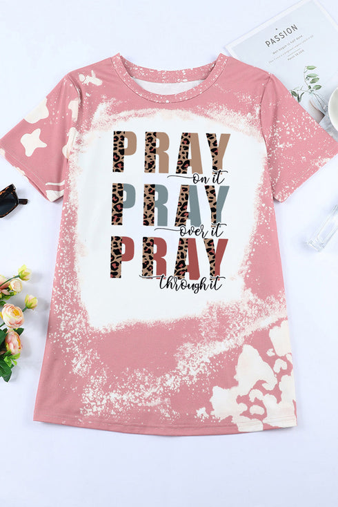 Pink Pray Leopard Tie Dye Short Sleeve Graphic Tee