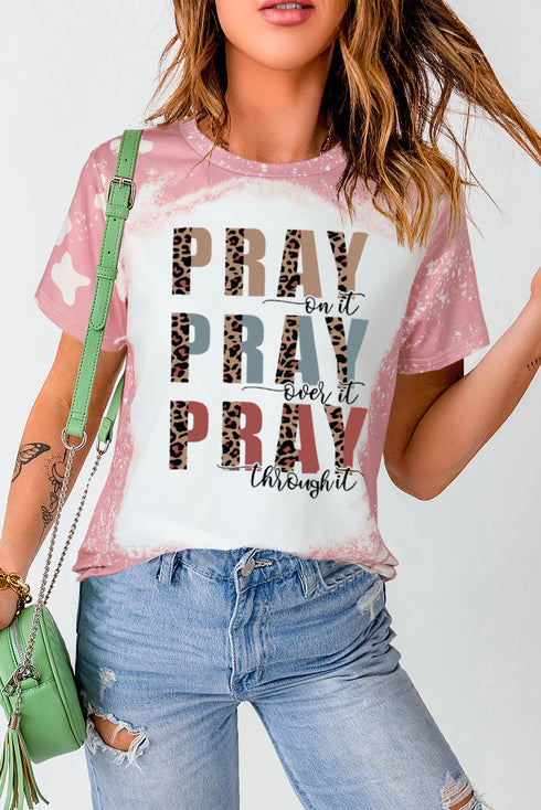 Pink Pray Leopard Tie Dye Short Sleeve Graphic Tee