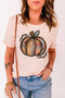 Pink Pumpkin Graphic Print Crew Neck T Shirt