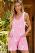 Pink Sequin Baseball Pocketed Sleeveless Romper