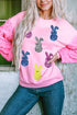 Pink Sequin Bunny Doll Contrast Long Sleeve Patchwork Top