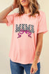 Pink Sequin Checkered MAMA Bow Graphic T Shirt