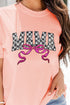 Pink Sequin Checkered MAMA Bow Graphic T Shirt
