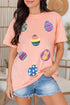 Pink Sequin Easter Eggs Graphic Crewneck T Shirt