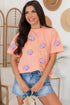 Pink Sequin Shell Graphic Round Neck T Shirt