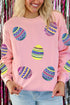 Pink Sequined Bunny Egg Easter Day Pullover Sweatshirt