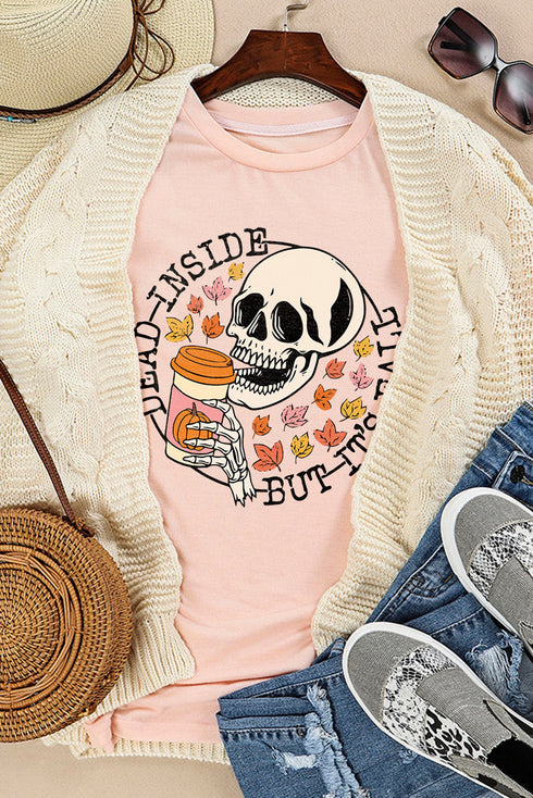 Pink Skull Pumpkin Coffee Fall Maple Leaf T-Shirts