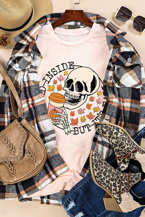 Pink Skull Pumpkin Coffee Fall Maple Leaf T-Shirts