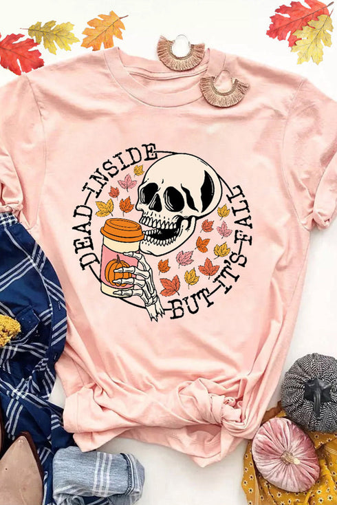 Pink Skull Pumpkin Coffee Fall Maple Leaf T-Shirts