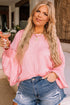 Pink Smocked Dolman Sleeve Plus Size Flowy Top