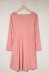 Pink Solid Button Front Plus Size Long Sleeve Dress