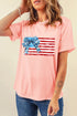 Pink Starry Bow American Flag Graphic T Shirt
