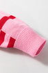 Pink Stripe Bubble Sleeve Drop Shoulder Ribbed Trim Sweater