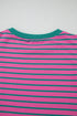 Pink Stripe Colorblock Ruffled Sleeve Crew Neck Blouse