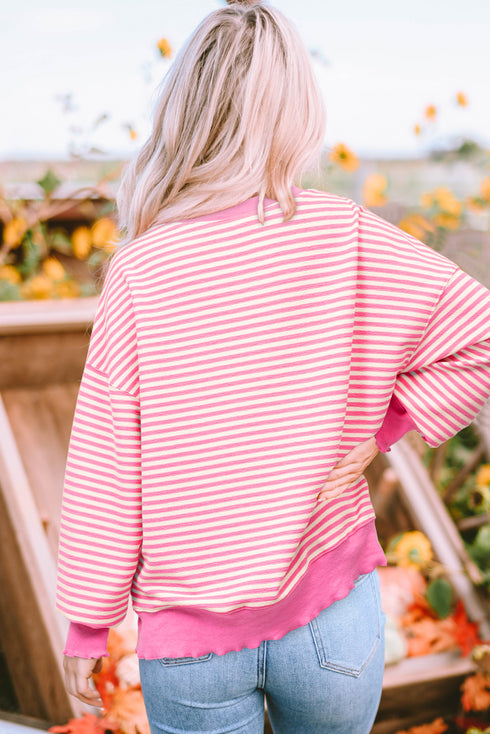 Pink Stripe Easter Egg Patched Graphic Drop Shoulder Long Sleeve Top