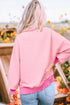 Pink Stripe Easter Egg Patched Graphic Drop Shoulder Long Sleeve Top