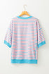Pink Stripe Easter Rabbit Graphic Contrast Banded Drop Shoulder Tee
