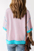 Pink Stripe Easter Rabbit Graphic Contrast Banded Drop Shoulder Tee