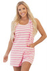 Pink Stripe Knotted Strap Patched Pocket Romper